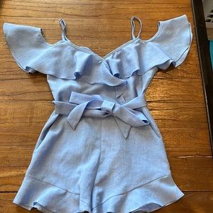blue off the shoulder romper